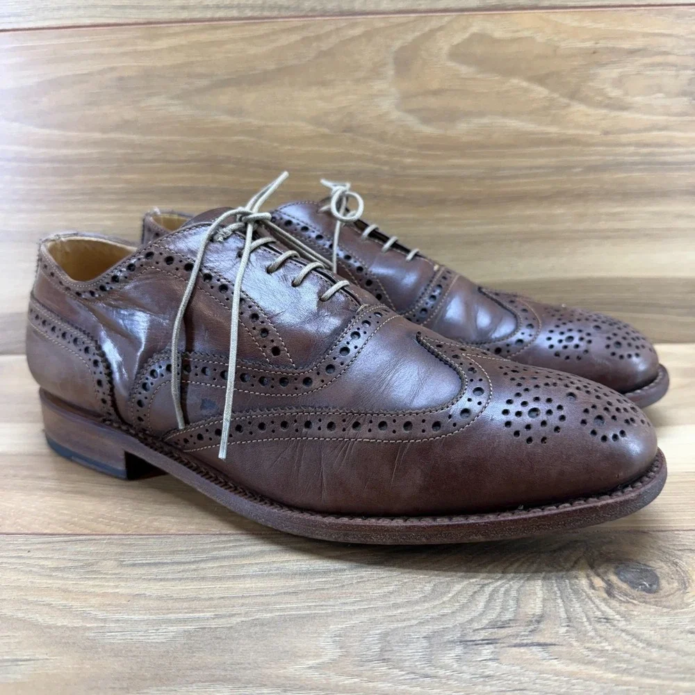 Nettleton Wingtip Medallion Oxfords Mens 9 D Brown Leather Business Casual